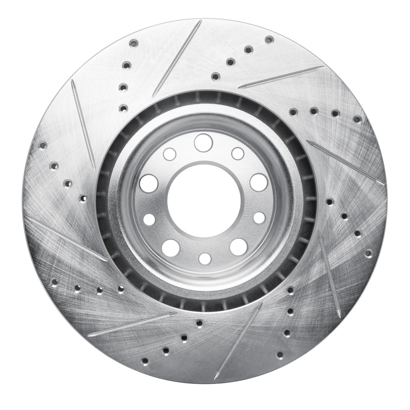 Alfa Romeo Giulia Brake Rotor (1) - Front Right - R1 Concepts - Drilled & Slotted - Silver - `17-`25